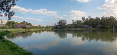 Panoramik Ibirapuera Park Lake ve Sao Paulo dikilitaş - Sao Paulo, Brezilya