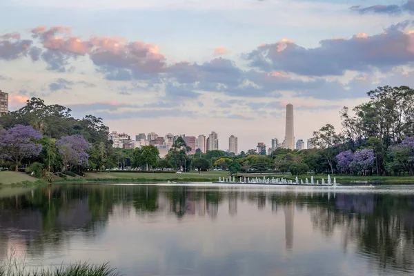 Coucher Soleil Lac Ibirapuera Park Obélisque Sao Paulo Sao Paulo — Photo