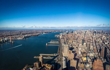 Gökdelenler ve Hudson RIV Manhattan Skyline havadan görünümü