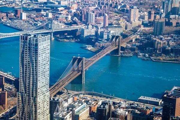 Brooklyn Köprüsü Manhattan Köprüsü New York Havadan Görünümü — Stok fotoğraf