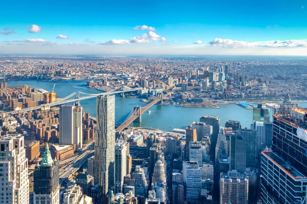 Skyline Légifelvételek Manhattan Felhőkarcoló East River — Stock Fotó