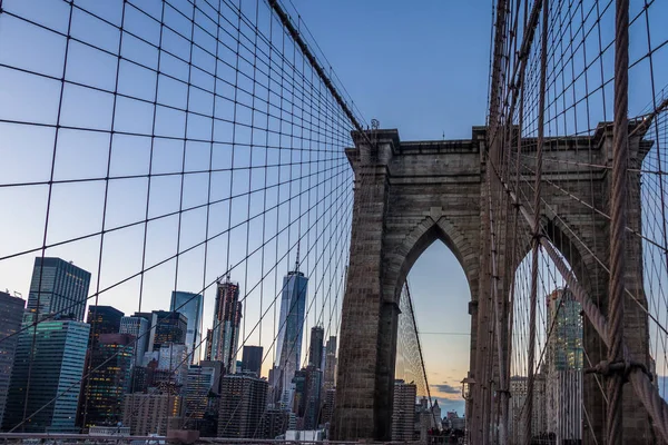 Vista Panorámica Del Puente Brooklyn Horizonte Manhattan Nuevo — Foto de Stock