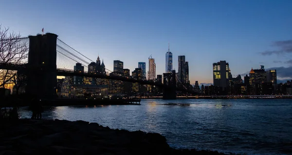 Brooklyn Bridge Manhattan Skyline Atardecer Nueva York Estados Unidos — Foto de Stock