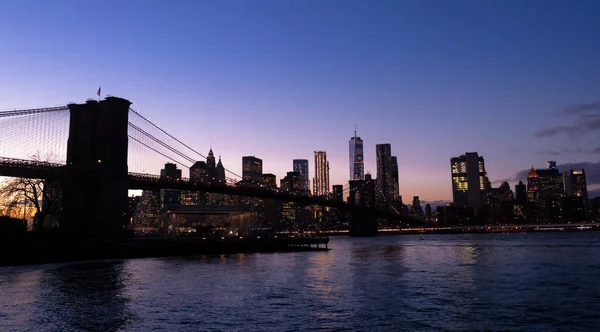 Brooklyn Bridge Manhattan Skyline Sunset New York Usa — Stock Photo, Image