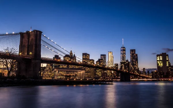 Brooklyn Bridge Manhattan Skyline Atardecer Nueva York Estados Unidos — Foto de Stock