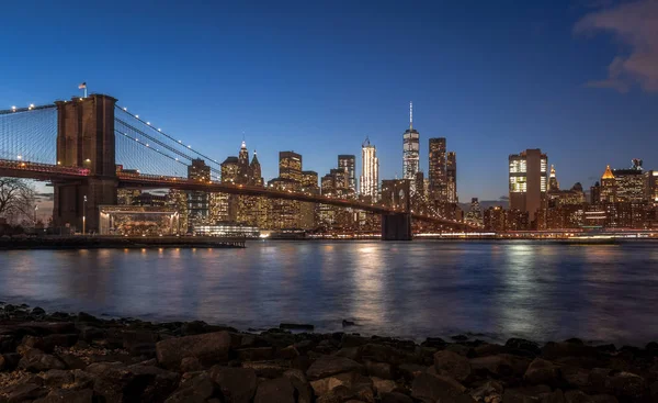 Brooklyn Bridge Manhattan Skyline Atardecer Nueva York Estados Unidos — Foto de Stock