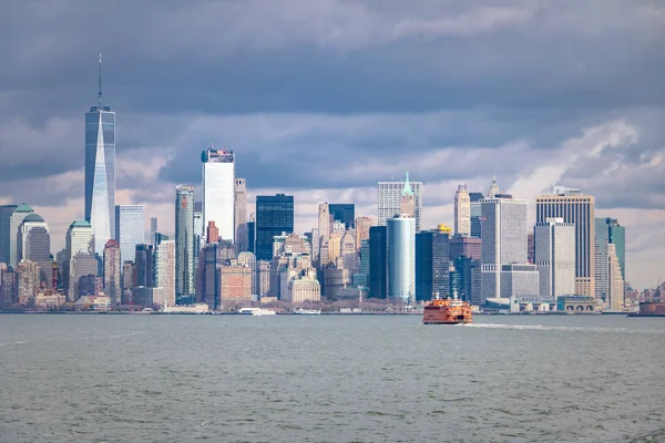 Staten Island Ferry and Lower Manhattan Skyline - New York, USA
