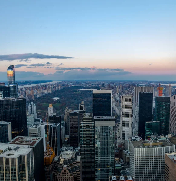 Panorama Flygfoto Över Manhattan Och Central Park Vid Solnedgången — Stockfoto