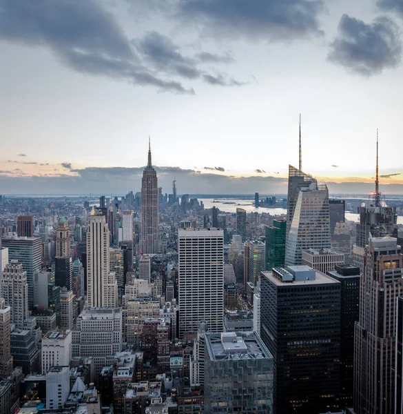 Flygfoto Över Manhattan Skyline Solnedgången New York Usa — Stockfoto