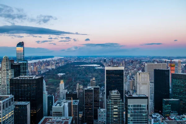 Panorama Flygfoto Över Manhattan Och Central Park Vid Solnedgången — Stockfoto