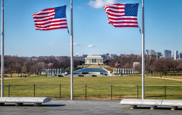 American Flags Lincoln Memorial Background Washington — Stock Photo, Image