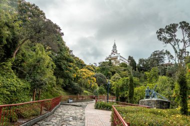 Walkway on top of Monserrate Hill with Monserrate Church on background - Bogota, Colombia clipart
