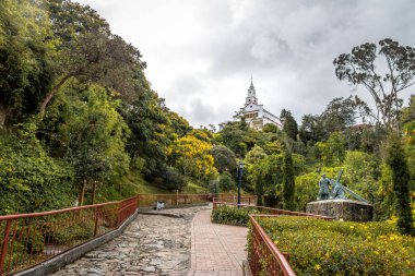 Walkway on top of Monserrate Hill with Monserrate Church on background - Bogota, Colombia clipart