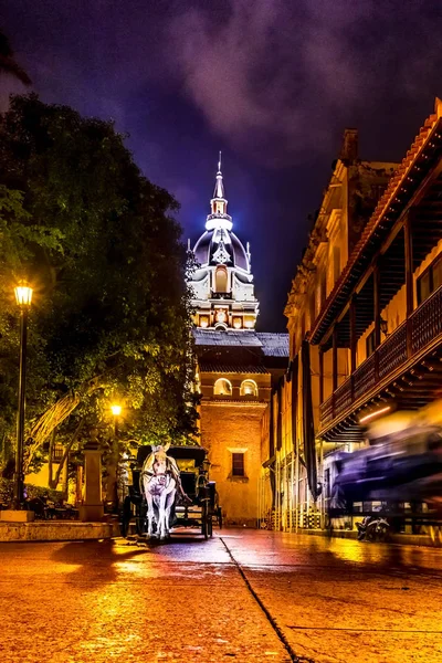 Street Cattedrale Santa Catalina Alejandria Notte Auto — Foto Stock