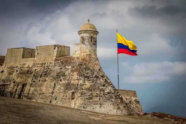 Castillo San Felipe Colombian Flag Cartagena Colombia — Stockfoto