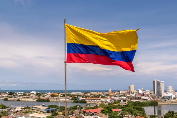 Bandera Colombia Sobre Ciudad Cartagena Colombia — Foto de Stock