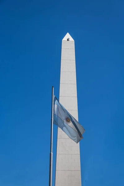 Buenos Aires Obelisk Banderą Buenos Aires Argentyna — Zdjęcie stockowe