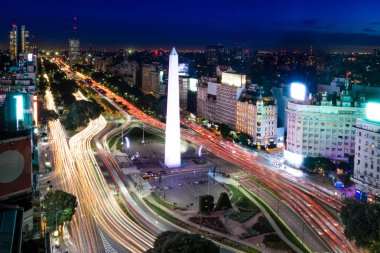 Aerial view of Buenos Aires and 9 de julio avenue at night - Buenos Aires, Argentina