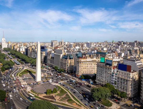 Vista Aérea Ciudad Buenos Aires Con Obelisco Avenida Julio Buenos —  Fotos de Stock