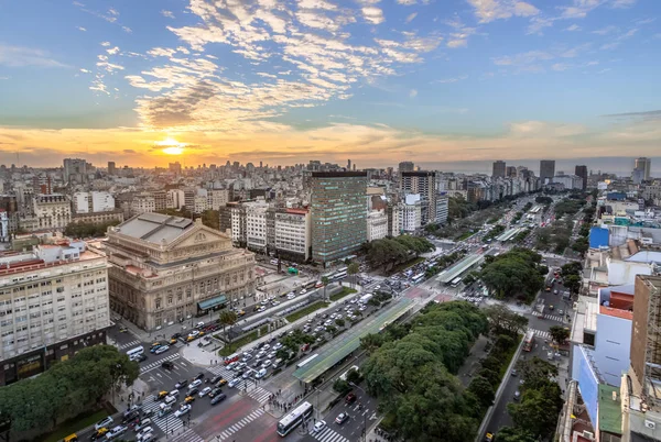 Légi Felvétel Julio Sugárúton Naplemente Buenos Aires Argentína — Stock Fotó