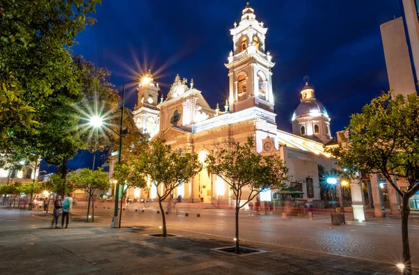 Salta Székesegyház Bazilika Éjjel Salta Argentína — Stock Fotó