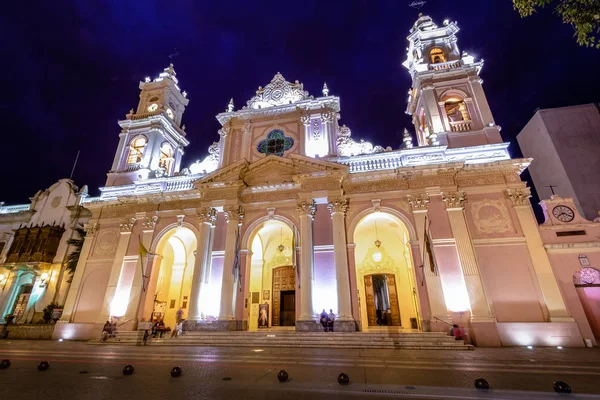 Salta Székesegyház Bazilika Éjjel Salta Argentína — Stock Fotó