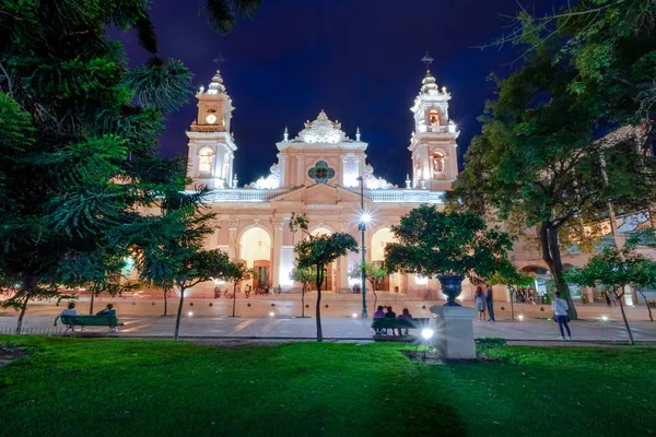 Salta Székesegyház Bazilika Éjjel Salta Argentína — Stock Fotó