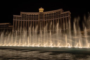 LAS VEGAS, USA - December 20, 2016: Dancing Fountains at Bellagio Hotel Casino at night