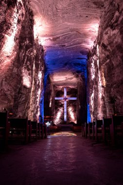 Zipaquira, Kolombiya - 22 Haziran 2016: Main Hall yeraltı tuz Katedrali - Zipaquira, Colombia