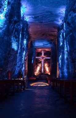 Zipaquira, Kolombiya - 22 Haziran 2016: Main Hall yeraltı tuz Katedrali - Zipaquira, Colombia