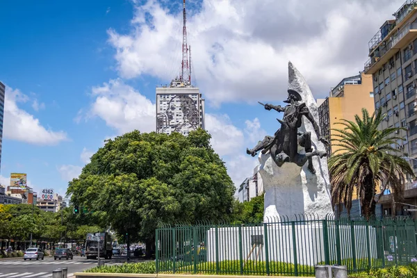 Buenos Aires, Argentina - Feb 9, 2018: Don Quixote de La Mancha monument at 9 de Julio Avenue - Buenos Aires, Argentina