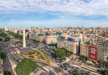 Buenos Aires, Arjantin - 15 Mayıs 2018: Buenos Aires ve 9 de julio Caddesi - Buenos Aires, Arjantin havadan görünümü