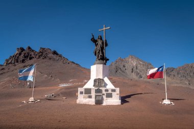 Mendoza Province, Argentina Apr 20, 2018: Cristo Redentor de Los Andes (Christ the Redeemer of the Andes) Monument on border of Chile and Argentina at Cordillera de Los Andes - Mendoza Province, Argentina clipart