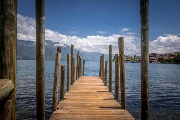 Small Wooden Pier Atitlan Lake San Pedro Laguna Guatema — Stock Photo, Image