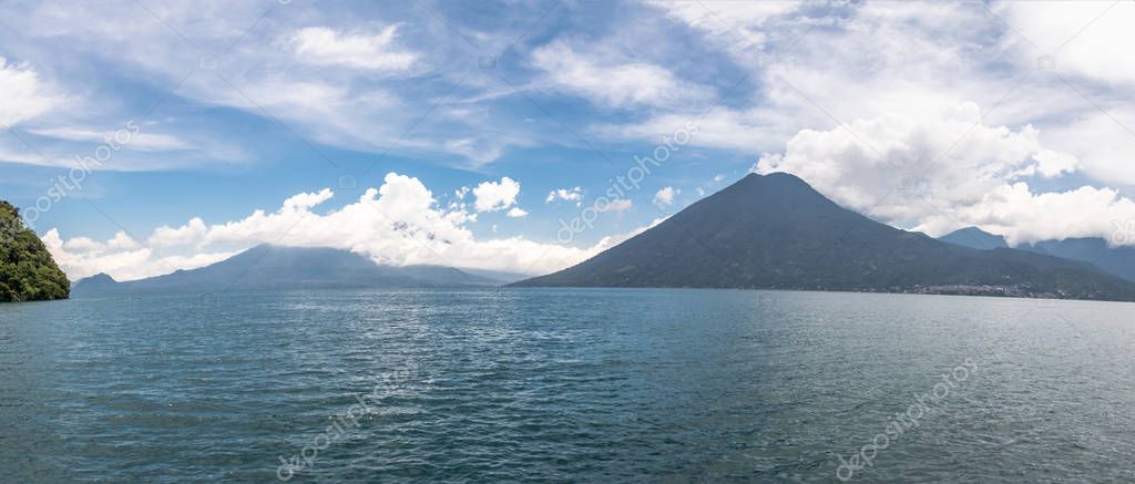Panoramic view of Lake Atitlan and San Pedro Volcano - San Marcos La Laguna, Lake Atitlan, Guatemala
