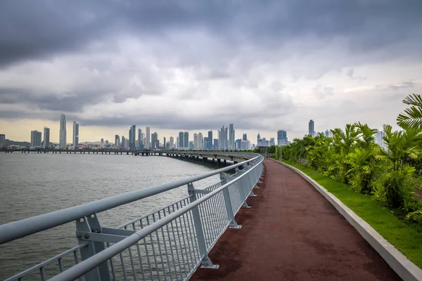 Jogging Ścieżki Wit Panoramę Cinta Costera Panama City — Zdjęcie stockowe