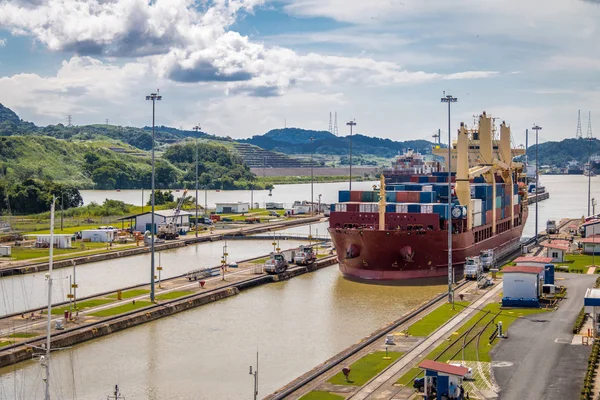 Ship crossing Panama Canal at Miraflores Locks - Panama City, Pa