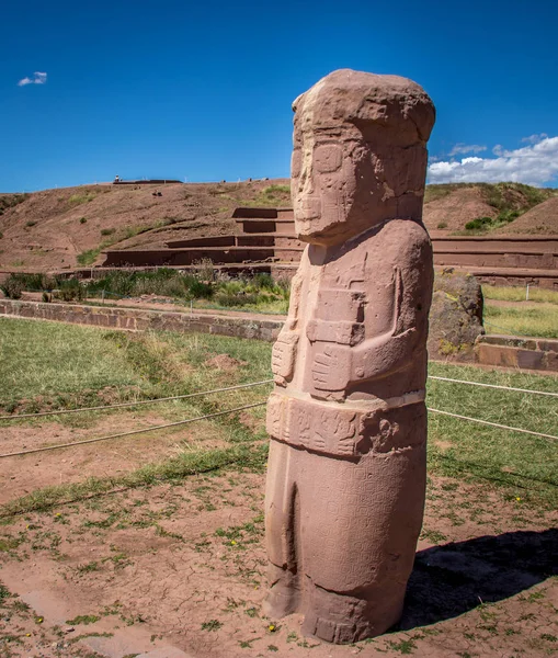 Древняя Статуя Тиванаку Tiahuanaco Доколумбовы Археологи — стоковое фото