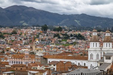 Aerial view of Cuenca city with Santo Domingo Church - Cuenca, Ecuador