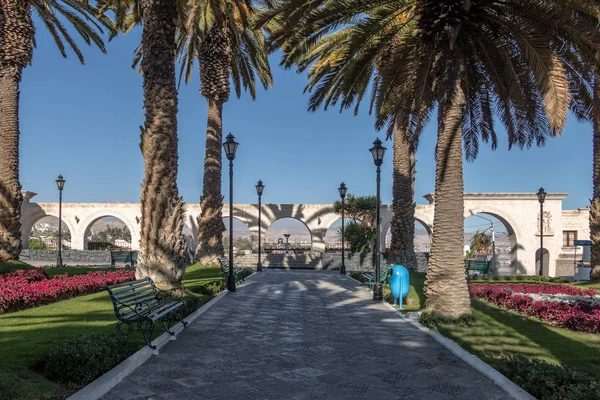 Yanahuara Plaza Met Bogen Achtergrondkleur Arequipa Peru — Stockfoto