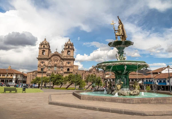 Plaza Armas Avec Fontaine Inca Église Compania Jesus Cusco Pérou — Photo