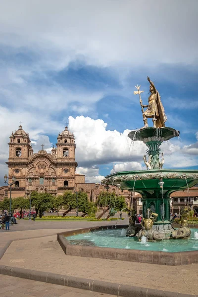 Plaza Armas Avec Fontaine Inca Église Compania Jesus Cusco Pérou — Photo