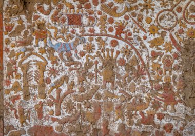 Antik duvar Huaca de la Luna arkeolojik sitesi - Trujillo, Peru