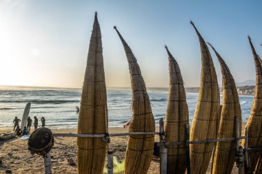 Huanchaco Beach and the traditional reed boats (caballitos de totora) - Trujillo, Peru