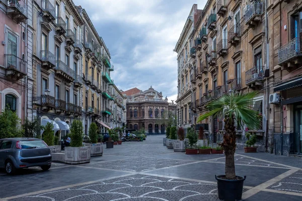 Straat Van Catania Met Het Beroemde Opera Theater Teatro Bellini — Stockfoto