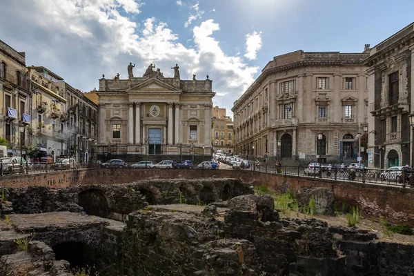 Ruïnes Van Roman Amphitheater Het Stesicoro Plein Met Kerk Van — Stockfoto