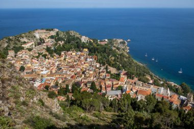 Taormina - Sicilya, İtalya'nın yüksek görünümü