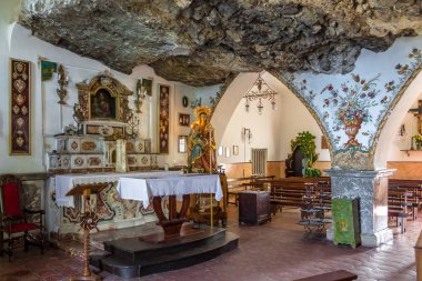 TAORMINA, ITALY - Jun 16, 2015: Interior of Madonna della Rocca Sanctuary - Taormina, Sicily, Italy