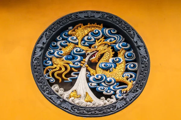 Panel Dragón Madera Jing Templo Tranquilidad Shanghai — Foto de Stock