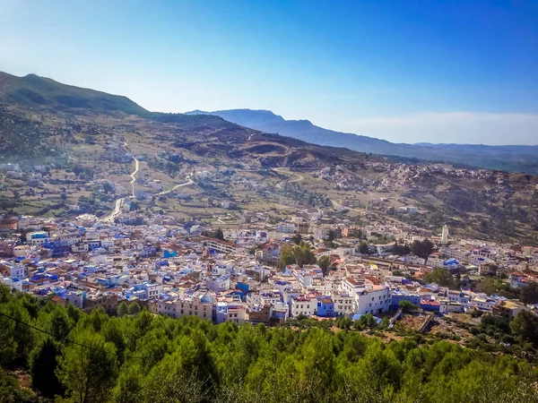 Vista Alta Chefchaouen Azul Medina Marrocos — Fotografia de Stock